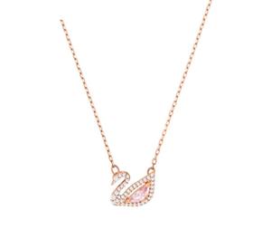 Swarovski PINK CRYSTAL DAZZLING SWAN Y Rose Gold Necklace