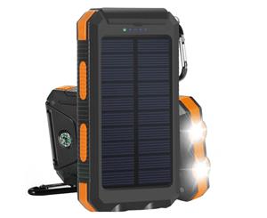 TODO 8000Mah Solar Power Bank Mobile Phone Usb Iphone Charger Led Torch - Black Orange