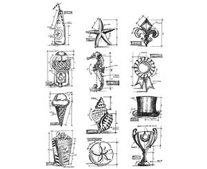 Tim Holtz Cling Stamps 7&quotX8.5"-Mini Blueprints #6