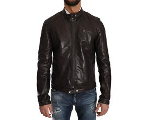 Trussardi Brown Leather Biker Zipper Marrone Mens Jacket