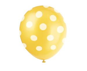 Unique Party 12 Inch Polka Dot Latex Balloons (Pack Of 6) (Yellow/White) - SG4789