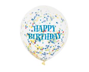 Unique Party 6 Clear 12 Inch Birthday Bright Assorted Confetti Balloons (Bright Assorted) - SG13476