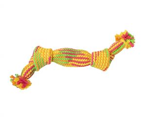 Yours Droolly Fluro Woven Rope 2 Knot Squeaker Dog Toy 33cm