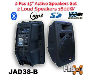 2 X E-Lektron Digital Sound System USB/SD & Bluetooth Active Loud 15 inch 900W Powered Speakers Set