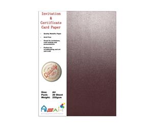 20pce Brown Metallic Certificate / Invitation Card Paper 250gsm A4 Acid Free - Brown Metallic