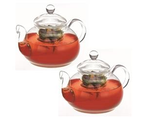 2PK Avanti 800ml Eden Glass Teapot w Removable Glass Infuser Lid Tea Pot Clear