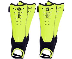 2x Hyundai A-League Shin Guard/Pads w/ Ankle Sock/Sports/Soccer Large Size/Lime