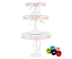 3-Piece Tall Ribbon Cake Stand Set | White Frame | Lily Collection