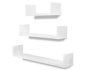 3x Floating Wall Display Shelves MDF U-shaped White Book DVD Storage