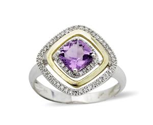 9K Gold Amethyst And Diamond Ring