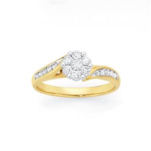 9ct Gold Diamond Cluster Engagement Ring