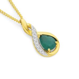 9ct Gold Emerald & Diamond Crossover Swirl Pendant