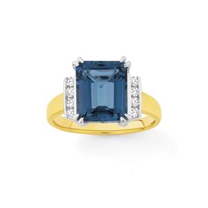 9ct Gold London Blue Topaz & Diamond Ring