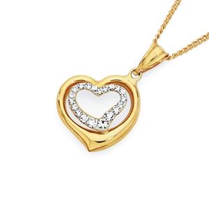 9ct Gold on Silver Crystal Double Heart Pendant