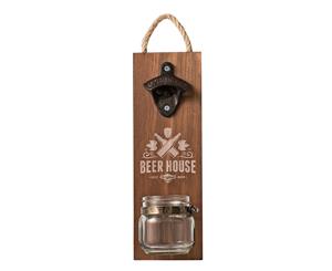 Avanti Hanging Beer Bottle Opener Board w Mason Jar Bottle Cap Catcher BBQ Bar