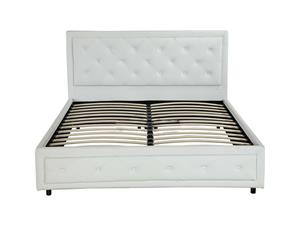 Bed Frame PU Leather Bedroom Furniture Queen King Doble Size Black White - WHITE