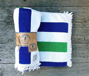 Binalong - Blue White & Green Nautical Striped Tassel Towel