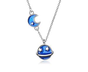 Blue Cosmos Necklace-White Gold/Blue