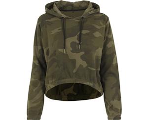 Build Your Brand Womens/Ladies Camo Cropped Hoodie (Olive Camo) - RW6470