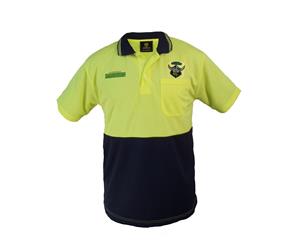 Canberra Raiders NRL Short Sleeve HI VIS Polo Work Shirt Yellow Navy