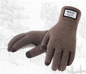 Catzon Winter Knit Gloves Warm Full Finger Touchscreen Gloves for Women-Ms-Brown
