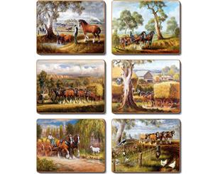 Cinnamon Placemats Cork Backed Set of 6 - Working Horses