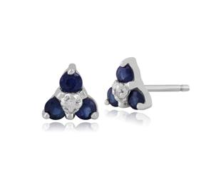 Classic Round Sapphire & Diamond Cluster Stud Earrings in 9ct White Gold