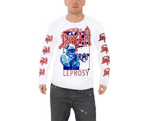 Death T Shirt Leprosy And Band Logo Official Mens Long Sleeve - White