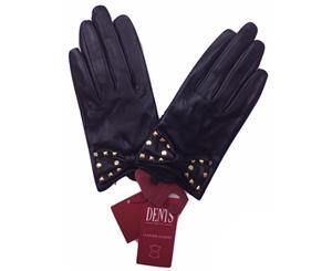 Dents Ladies Genuine Leather Gloves With Studded Bow - Purple