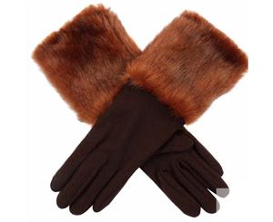 Dents Women's Fleece Gloves With Faux Fur Wool Blend - Cognac