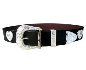 Dog Collar Black Leather Designer Handcrafted Silver Hearts+Buckle Set 40.5Cm - Black