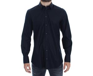 Dolce & Gabbana Blue Cotton Slim Fit Casual Shirt