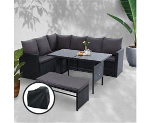 Gardeon Outdoor Dining Set Sofa Set Outdoor Furniture Dining Setting Sofa Set Wicker 8 Seater Storage Cover Black Bench