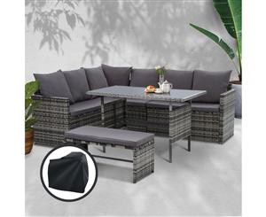 Gardeon Outdoor Dining Set Sofa Set Outdoor Furniture Dining Setting Wicker 8 Seater Bench Storage Cover Mixed Grey