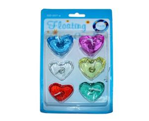 Heart 6pce Gel Floating Candles Feature Colourful