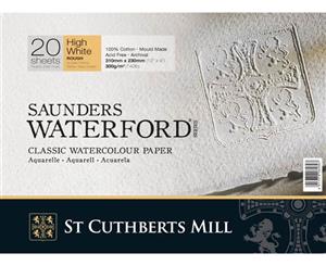 High White Saunders Waterford Block 300gsm 310 x 410mm (12" x 16") 20 Sheets Rough