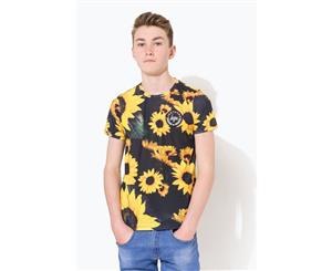 Hype Black Sunflower Crest Kids Kids Unisex T-Shirt - Multi