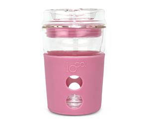 IOco 8oz Coffee & Tea eco cup & reusable Glass lid mug barista tick -Dusty Rose