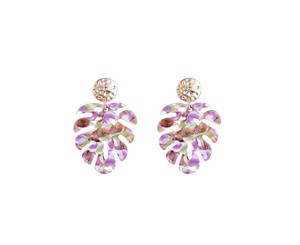 Jewelcity Sunkissed Womens/Ladies Palm Tree Leaf Earrings (Green/Purple) - JW951