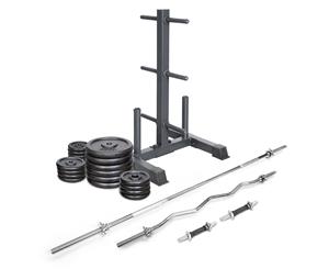 Lifespan Fitness 120kg Cast Iron Weight Set w/ 3-Tier Weight Tree