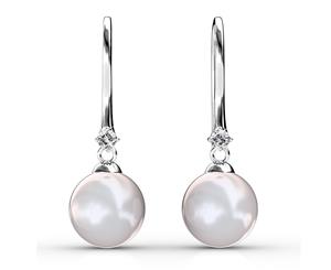 Magnificent Pearl Hook Earrings Embellished with Swarovski crystals-White Gold/Pearl White