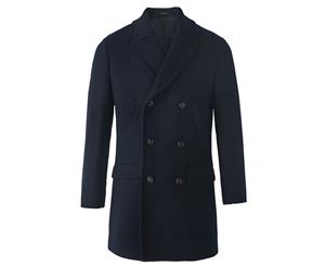 Massimo Dutti Men Double-breasted slim fit wool twill coat in navy 2403/303