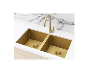 Meir Double Bowl PVD Kitchen Sink 760mm Brushed Bronze Gold MKSP-D760440-BB