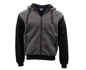 Men's Two Tone Zip-Up Hoodie Thick Sherpa Fur Winter Jacket Jumper - Dark Grey/Black