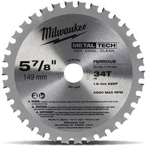 Milwaukee 149mm 34T TCT Circular Saw Blade for Metal Cutting - METALTECH