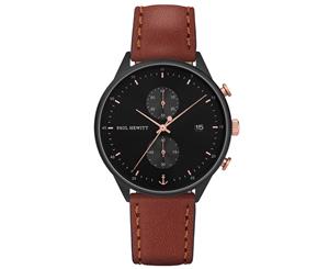 Paul Hewitt Chrono Black Case Black Sunray & Rose Gold Dial Brown Leather Strap