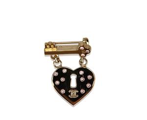 Pre-Loved Chanel CC Heart Lock and Key Brooch