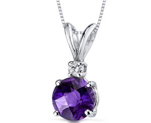 Purple Amethyst Diamond Pendant 14K White Gold Round 6.5mm 1 ct NSJP8962