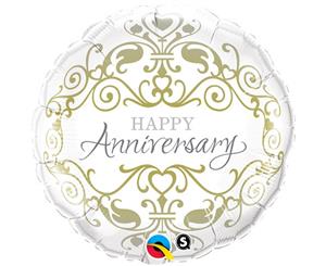 Qualatex 18 Inch Round Happy Anniversary Foil Balloon (White/Gold) - SG4469