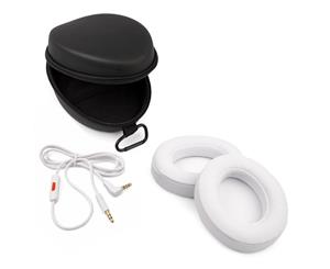 REYTID Replacement Cable Carry Case and Ear Cushion Kit Compatible with Beats by Dr. Dre Studio 2.0 & Studio 2.0 Wireless Headphones - White - Black/White/White